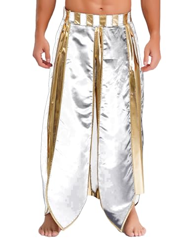 Jhaoyu Herren Indische Maxirock Araber Prinz Arabischer Kostüm Satin Metallic Rock Ägyptischen Fasching Karneval Kostüm Männer Baggy Yoga Hippie Weiß XXL von Jhaoyu
