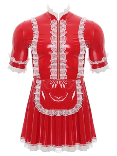 Jhaoyu Herren PVC Maid Kleid Outfits Sissy Maid hochglänzend Sklavenkleid mit Rüschen Dienstmädchen Cosplay Kostüme Faschingskostüme Clubwear Rot XXL Jhaoyu Herren PVC Maid Kleid Outfits Sissy Maid hochglänzend Sklavenkleid mit Rüschen Dienstmädchen Cosplay Kostüme Faschingskostüme Clubwear Rot XXL von Jhaoyu