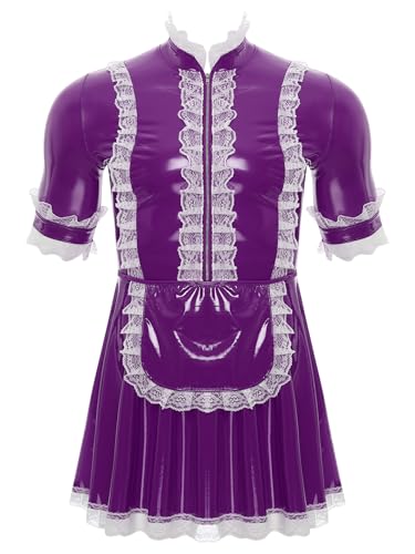 Jhaoyu Herren PVC Maid Kleid Outfits Sissy Maid hochglänzend Sklavenkleid mit Rüschen Dienstmädchen Cosplay Kostüme Faschingskostüme Clubwear Violett XXL Jhaoyu Herren PVC Maid Kleid Outfits Sissy Maid hochglänzend Sklavenkleid mit Rüschen Dienstmädchen Cosplay Kostüme Faschingskostüme Clubwear Violett XXL von Jhaoyu