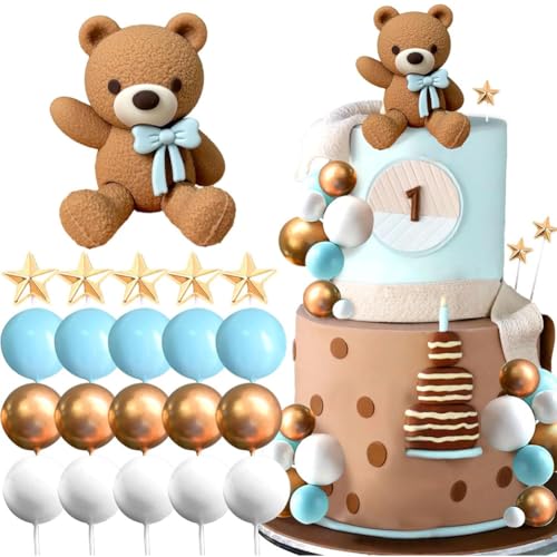 21PCS Teddybär Kuchen Dekoration Bär Deko Happy Birthday Cake Topper DIY Teddybär Kuchen Dekoration Babyparty Kuchen Babyparty Deko Mädchen Junge Hochzeit Baby Shower und Geburtstag Party von JhavexToy