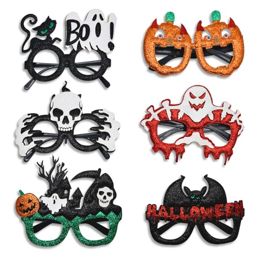 Jhfinely 6 Stück Halloween-Brillen – lustige Glitzer-Brillen, Halloween-Partygeschenke, Neuheit Filzbrille für Halloween, Cosplay, Kostümzubehör von Jhfinely