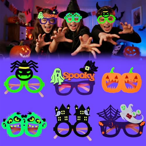 Jhfinely Halloween-Brillen, Partyzubehör, Kunststoff, Neonglühen, UV-reagierend, Schwarzlicht, Filz-Brillen, leuchtet im Dunkeln, für Halloween, Cosplay, Kostümzubehör, 6 Stück von Jhfinely
