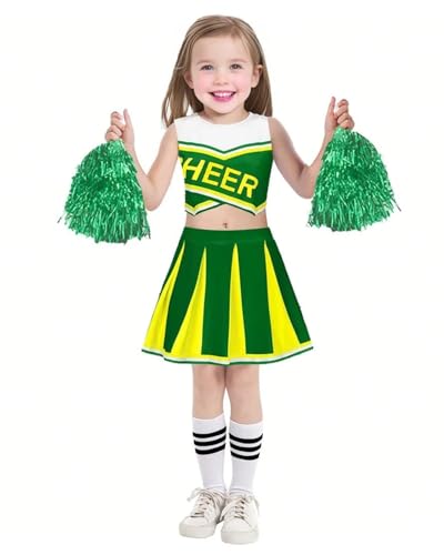 JiAmy Cheerleader Kostüm Kinder mit Pompoms und Kopfschmuck, Schulspiel Cheerleading Uniform Halloween Fancy Dress Up Outfit für 4-5 Jahre JiAmy Cheerleader Kostüm Kinder mit Pompoms und Kopfschmuck, Schulspiel Cheerleading Uniform Halloween Fancy Dress Up Outfit für 4-5 Jahre von JiAmy