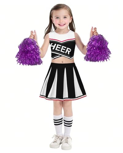 JiAmy Cheerleader Kostüm Kinder mit Pompoms und Kopfschmuck, Schulspiel Cheerleading Uniform Halloween Fancy Dress Up Outfit für 7-8 Jahre JiAmy Cheerleader Kostüm Kinder mit Pompoms und Kopfschmuck, Schulspiel Cheerleading Uniform Halloween Fancy Dress Up Outfit für 7-8 Jahre von JiAmy