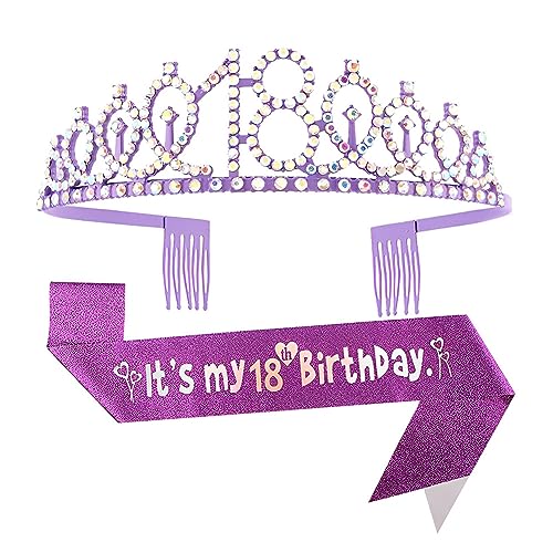 JiNks 18. Geburtstag Krone Schärpe, Mädchen Lila 18. Geburtstag Schärpe und Tiara Diademe Strass Prinzessin Crown It's my 18th Birthday Schärpe Haarschmuck für 18. Geburtstag Dress Up Partyzubehör JiNks 18. Geburtstag Krone Schärpe, Mädchen Lila 18. Geburtstag Schärpe und Tiara Diademe Strass Prinzessin Crown It's my 18th Birthday Schärpe Haarschmuck für 18. Geburtstag Dress Up Partyzubehör von JiNks