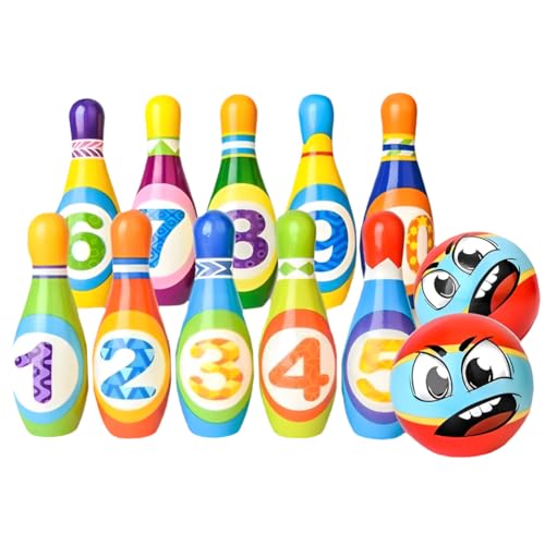 Kegelspiel für Kinder,Bowling Set Outdoor Kinder,Bowling Set mit 10 Kegel und 2 Bälle,Indoor und Outdoor Garten Spielzeug Geschenke Dosenwerfen Kinder Bowling Ball,Spiele ab 3 Jahren von JiNks