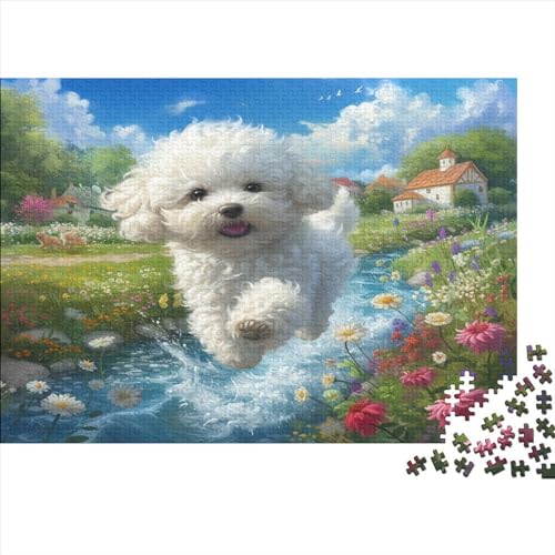 Bichon Frisé Puzzle 1000 Teile Schwer Puzzle Spielzeug Pädagogisches Spiel Impossible Bichon Frisé Little Daisy Herausforderung Spielzeug Für Erwachsene Kinder 1000pcs (75x50cm) von JiaTexJourney
