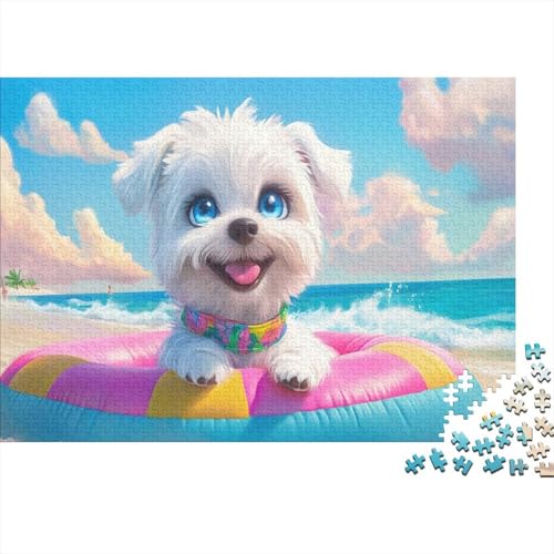 Bichon Frisé Puzzle 1000-teilige Schwer Puzzle Spielzeug Lernspiel Impossible White Cute Bichon Hund Herausforderung Spielzeug Für Erwachsene Kinder 1000pcs (75x50cm) von JiaTexJourney