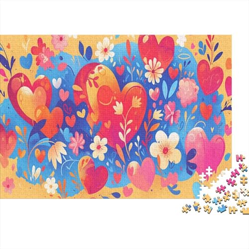Herz- und Blumenmuster Puzzles 1000 Teile Schwer Puzzle Spielzeug Pädagogisches Spiel Impossible Bunte Liebe Herausforderungsspielzeug Für Erwachsene Und Kinder Ab 12 Jahren 1000pcs (75x50cm) von JiaTexJourney