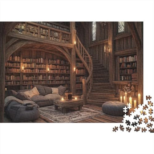 Magische Bibliothek 1000 Teile Schwer Puzzle Lernspiel Impossible Mittelalterliche Fantasiebibliothek Herausforderung Für 12+ 1000pcs (75x50cm) von JiaTexJourney
