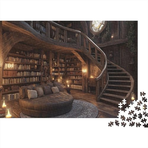 Magische Bibliothek 1000-teilige Schwer Puzzle Pädagogisch Impossible Mittelalterliche Fantasiebibliothek Herausforderung In Bewährter 1000pcs (75x50cm) von JiaTexJourney