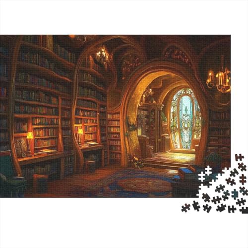 Magische Bibliothek Puzzle 1000-teilige Schwer Puzzle Spielzeug Lernspiel Impossible Mittelalterliche Fantasiebibliothek Herausforderungsspielzeug Für Erwachsene Kinder 1000pcs (75x50cm) von JiaTexJourney