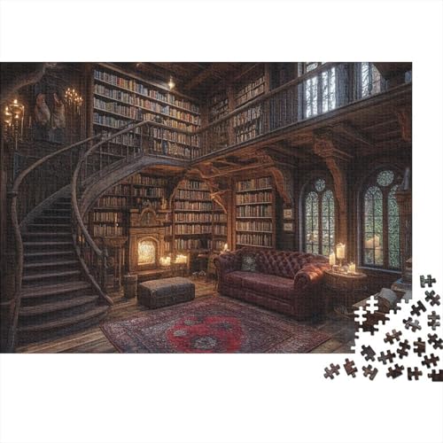 Magische Bibliothek Puzzles 1000 Teile Schwer Puzzle Spielzeug Pädagogisches Spiel Impossible Mittelalterliche Fantasiebibliothek Herausforderungsspielzeug Für Erwachsene Kinder 1000pcs (75x50cm) von JiaTexJourney