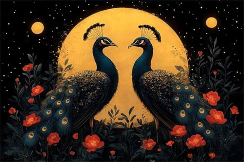 Puzzle 1000 Teile Mond Puzzle Pfau Holzpuzzle Erwachsene Klassische Jigsaw Erwachsene, DIY Groß Challenging Game Wooden Jigsaw Bastelset ab 14 Jahre für Jungen Mädchen für Wohnkultur Geschenke C-4 von Jiacgrtef