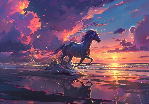 Puzzle 150 Teile Pferd Puzzle ab 2 3 4 5 6 Jahre Kinder Klassische Jigsaw Erwachsene Landschaft Geschicklichkeitsspiel für Die Ganze Familie, Quality Wooden Lernspiel kinderPuzzle, Wohnkultur U-712 von Jiacgrtef