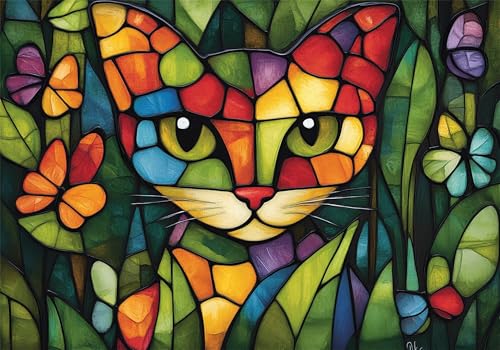 Puzzle 2000 Teile Farbe Puzzle Katze Jigsaw Groß XXL 100x70cm DIY Impossible Erwachsene Anspruchsvoll Jigsaw Art, Klassische HolzPuzzle für Wand Zimmer Deko Wohnzimmer Geschenke für Frauen U-465 von Jiacgrtef