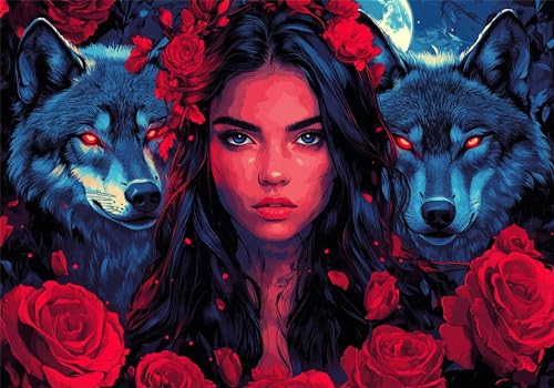Puzzle 4000 Teile Wolf Puzzle Frau Klassische Impossible Jigsaw Art DIY Groß Anspruchsvoll HolzPuzzle Erwachsene, Puzzlespiele für Die Ganze Familie Jigsaw Für Erwachsene und Kinder Ab 14 Jahren U-325 von Jiacgrtef