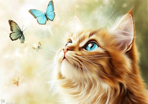 Puzzle 500 Teile Katze Puzzle Erwachsene Schmetterling Klassische HolzPuzzle Erwachsene, Groß Challenging Game Wooden Jigsaw Bastelset ab 14 Jahre für Jungen Mädchen, für Wohnkultur Geschenke U-481 von Jiacgrtef
