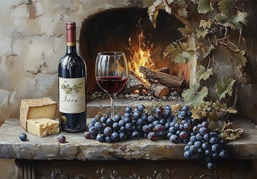 Puzzle 5000 Teile Kamin Puzzle Erwachsene Wein Jigsaw Groß XXL 156x105cm DIY Impossible Erwachsene Anspruchsvoll Jigsaw Art, Klassische HolzPuzzle für Wand Zimmer Deko Wohnzimmer Geschenke U-115 von Jiacgrtef