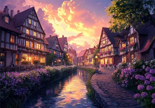 Puzzle 5000 Teile Kleine Stadt Puzzle Erwachsene Blume Jigsaw Groß XXL 156x105cm DIY Impossible Erwachsene Anspruchsvoll Jigsaw Art, Klassische HolzPuzzle für Zimmer Deko Wohnzimmer Geschenke U-316 von Jiacgrtef
