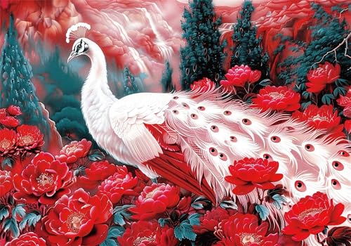 Puzzle 5000 Teile Pfau Puzzle Erwachsene Blume Jigsaw Groß XXL 156x105cm DIY Impossible Erwachsene Anspruchsvoll Jigsaw Art, Klassische HolzPuzzle für Wand Zimmer Deko Wohnzimmer Geschenke U-70 von Jiacgrtef
