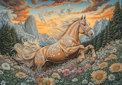 Puzzle 5000 Teile Pferd Puzzle Erwachsene Blume Jigsaw Groß XXL 156x105cm DIY Impossible Erwachsene Anspruchsvoll Jigsaw Art, Klassische HolzPuzzle für Wand Zimmer Deko Wohnzimmer Geschenke U-20 von Jiacgrtef