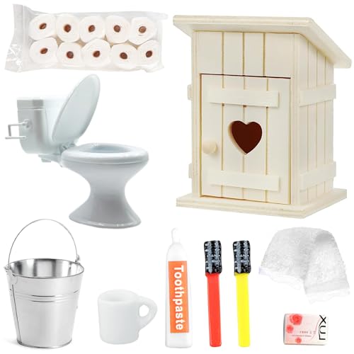 10 Stück Miniatur Puppenhaus Zubehör,Miniatur Toilettenhäuschen,Miniatur Deko Badezimmer,10 Rollen Toilettenpapier,Eimer,Toilettensitz Deko,Wichtelhaus Holz Wichtel Zubehör Weihnachten von Jiahuade