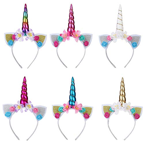 Jiahuade Einhorn Horn Haarreif Kinder,Kindergeburtstag Haarreif,Einhorn Haarreif Kinder,Kunststoff Einhorn Stirnbänder,Einhorn Haarreif,Einhorn Horn Stirnband,Horn Stirnband Haarband (B 6er Pack) von Jiahuade