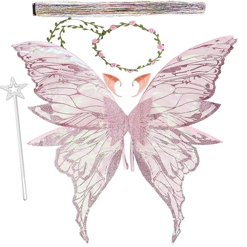 Feenflügel Kostüm,Schmetterlingsflügel mit Elfenöhren,Prinzessinnenflügel,Schmetterlingsflügel Kostüm,Fee Stirnband und Sterne Feenstäbe,Elfenöhren,für Karneval Halloween Kostüm Geburtstag Cosplay Feenflügel Kostüm,Schmetterlingsflügel mit Elfenöhren,Prinzessinnenflügel,Schmetterlingsflügel Kostüm,Fee Stirnband und Sterne Feenstäbe,Elfenöhren,für Karneval Halloween Kostüm Geburtstag Cosplay von Jiahuade