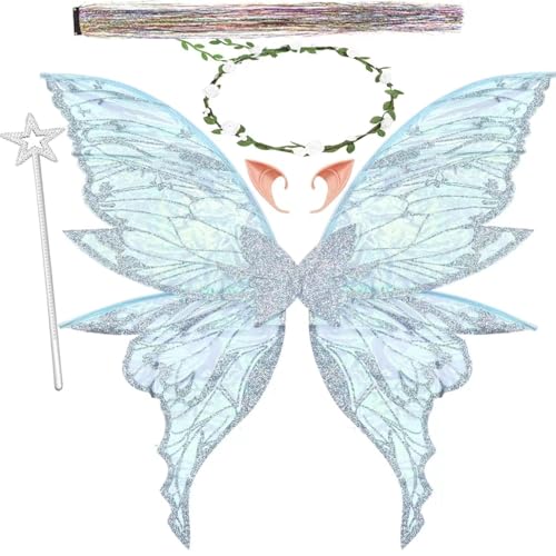 Feenflügel Kostüm,Schmetterlingsflügel mit Elfenöhren,Prinzessinnenflügel,Schmetterlingsflügel Kostüm,Fee Stirnband und Sterne Feenstäbe,Elfenöhren,für Karneval Halloween Kostüm Geburtstag Cosplay Feenflügel Kostüm,Schmetterlingsflügel mit Elfenöhren,Prinzessinnenflügel,Schmetterlingsflügel Kostüm,Fee Stirnband und Sterne Feenstäbe,Elfenöhren,für Karneval Halloween Kostüm Geburtstag Cosplay von Jiahuade