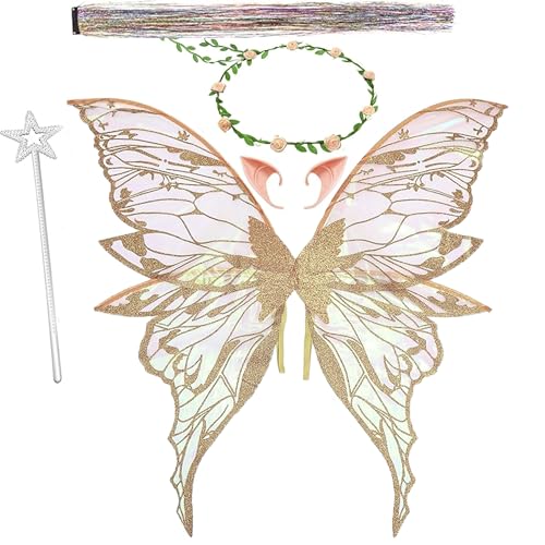 Feenflügel Kostüm,Schmetterlingsflügel mit Elfenöhren,Prinzessinnenflügel,Schmetterlingsflügel Kostüm,Fee Stirnband und Sterne Feenstäbe,Elfenöhren,für Karneval Halloween Kostüm Geburtstag Cosplay Feenflügel Kostüm,Schmetterlingsflügel mit Elfenöhren,Prinzessinnenflügel,Schmetterlingsflügel Kostüm,Fee Stirnband und Sterne Feenstäbe,Elfenöhren,für Karneval Halloween Kostüm Geburtstag Cosplay von Jiahuade