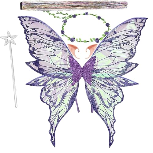 Feenflügel Kostüm,Schmetterlingsflügel mit Elfenöhren,Prinzessinnenflügel,Schmetterlingsflügel Kostüm,Fee Stirnband und Sterne Feenstäbe,Elfenöhren,für Karneval Halloween Kostüm Geburtstag Cosplay Feenflügel Kostüm,Schmetterlingsflügel mit Elfenöhren,Prinzessinnenflügel,Schmetterlingsflügel Kostüm,Fee Stirnband und Sterne Feenstäbe,Elfenöhren,für Karneval Halloween Kostüm Geburtstag Cosplay von Jiahuade