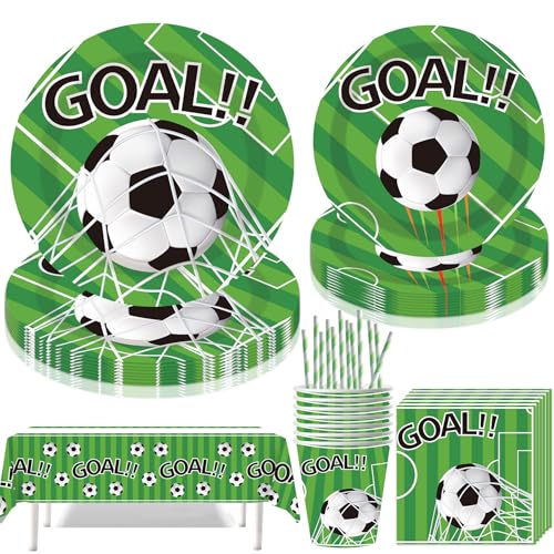 Jiahuade Fußball Partygeschirr Set,61 Stück Partygeschirr Kindergeburtstag,Fußball Thema Geburtstag Party,mit Pappteller Becher Servietten Tischdecke Strohhalme,für 10 Gäste Jiahuade Fußball Partygeschirr Set,61 Stück Partygeschirr Kindergeburtstag,Fußball Thema Geburtstag Party,mit Pappteller Becher Servietten Tischdecke Strohhalme,für 10 Gäste von Jiahuade