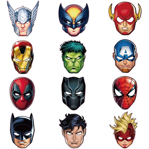 Superhero Maske,12 Stück Cosplay Masken,Papier Kinder Geburtstag Deko Masken,Superhero Birthday Party Decorations,Kinder Party Masken,Passen Cosplay Halloween Maskerade Kindergeburtstag Partyzubehör von Jiahuade