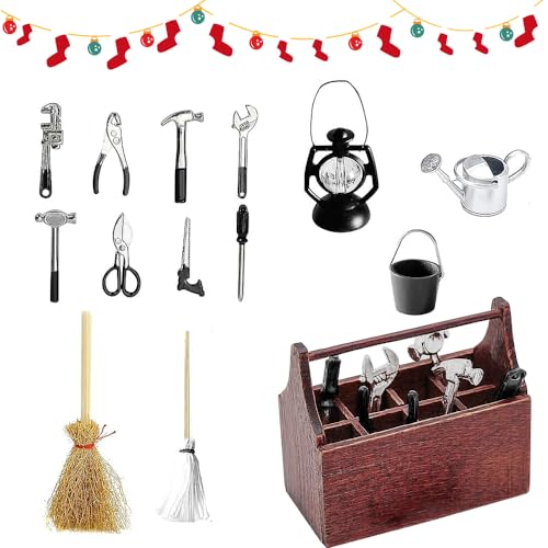 Jiahuade Miniatur Werkzeug,14PCS Wichtel Werkzeugkiste,Mini Werkzeugkasten Wichtel,Wichtel Zubehör Werkzeug,Wichtel Werkzeug,Miniatur Wichtel Zubehör Werkzeug,Wichtel Werkzeug Set von Jiahuade