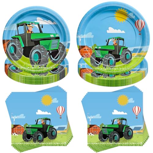 Traktor Partygeschirr Set,40 Stück Traktor Geburtstag Geschirrset Deko,Geburtstag Geschirr Kit mit Pappteller Becher Servietten,Mädchen,Junge,Babyparty,Hochzeit 10 Gäste von Jiahuade