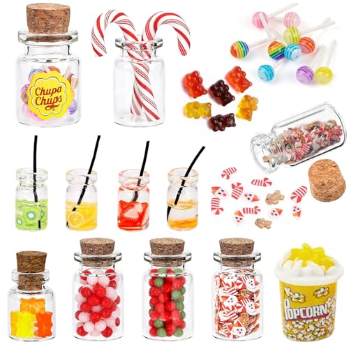 Wichtel Zubehör,14 Stück Miniatur Weihnachten Süßigkeiten,Puppenhaus Zubehör,Lolli Gummibärchen,Mini 1:12 Süßigkeitenstände,Weihnachts Wichtelzubehör für Wichteltür Puppenhaus Deko von Jiahuade