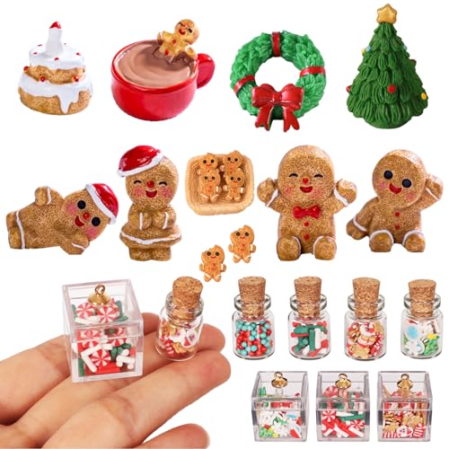 Wichtel Zubehör Weihnachten,22 Stück Puppenhaus Zubehör,Weihnachtswichtel Miniatur Wichtel Zubehör,mit Mini Weihnachtsbaum Weihnachtskranz Lebkuchenmann Kekse Wichtel Set für Mädchen Junge von Jiahuade