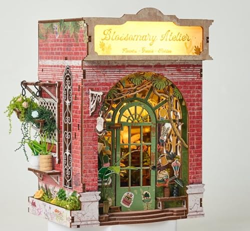 Book Nook Kit, DIY Puppenhaus Häuser DIY Miniature House 3D Puzzle & Buchstütze （Kein Kleber oder Batterien enthalten） (Blumenwerkstatt) von Jianyana