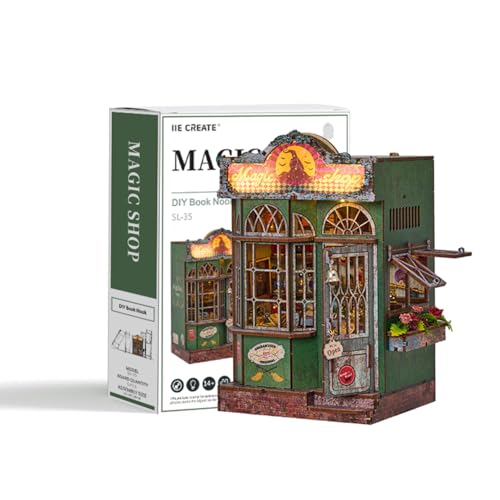 Book Nook Kit, DIY Puppenhaus Häuser DIY Miniature House 3D Puzzle & Buchstütze （Kein Kleber oder Batterien enthalten） (Magischer Laden) von Jianyana