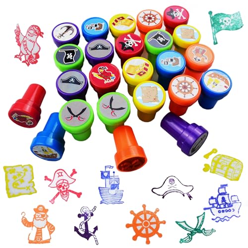 24 Stück Piraten Mitgebsel Stempel,Mitgebsel Kindergeburtstag,Pirates Deko Kindergeburtstag,Piratenschatz Geburtstag Party Deko, Kindergeburtstag Gastgeschenke,Geschenkboxen für Mädchen Jungen von Jiaoohoo