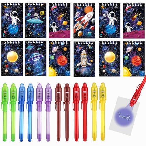 Jiaoohoo Weltraum Mitgebsel Kindergeburtstag,12 Notizbuch und 12 UV Stift,Astronauten Geschenk für Kindergeburtstag,Schatzsuche und Mitgebsel mit Geheimschrift Funktion,Geburtstagsdeko Astronaut von Jiaoohoo
