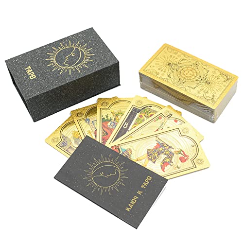 Jiawinng Tarot-Deck, 2023 Neues Wasserdichtes Reiter-Waite-Tarotkarten-Set Aus Goldfolie, Anti-Falten Mit Ratgeberbox Für Anfänger,Gold von Jiawinng