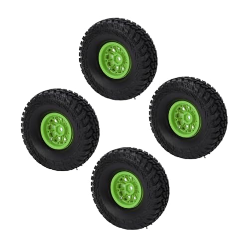 Jiawu RC-Car-Gummiräder, Hervorragende Traktion, 4-teilige Anti-Aging-RC-Car-Reifen mit Holpriger Oberfläche für 1/10 Ferngesteuerte Crawler (Green) von Jiawu