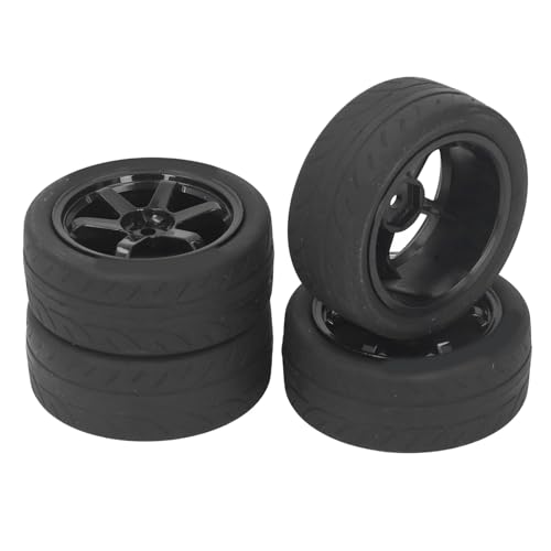Jiawu RC-Car-Rad, 4 Stück RC-Car-Reifen Starke Dämpfung Robuster Gummi-Kunststoff für 1/10 Ferngesteuertes Fahrzeug (Black) von Jiawu