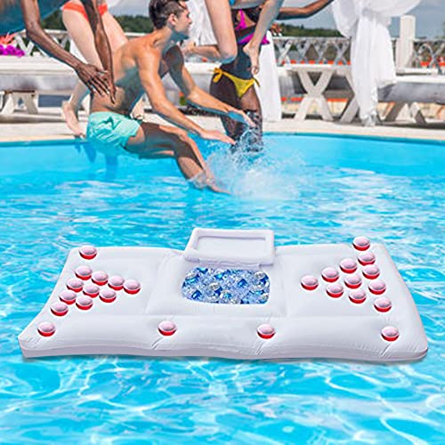 Jiawu Sommer-Pool-Spiele, aufblasbarer Pong-Tisch-Schwimmer für Erwachsene, 70,9 x 31,5 Zoll Sommerparty-Pool-Schwimmer, Pool-Lounge-Schwimmfloß-Spielzeug mit Kühler und 28 Tassenlöchern von Jiawu