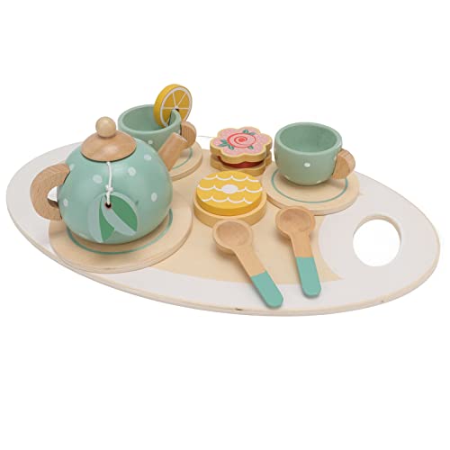 Jiawu Tee -Set für KLEINE MÄDEN, Prinzessinnen KÜchen Tee Party Rollenspiel Spielzug, Holz Party Set für Klinkinder, Nachmittagstee vor Teekanne, Tassen, Lituffel von Jiawu