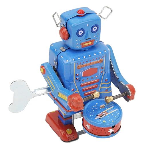 Jiawu Uhrwerk-Trommelroboter-Spielzeug, Interessanter Metallblech-Trommelroboter, Sammlerstück, Weißblech, Niedlich für Bar-Dekoration von Jiawu