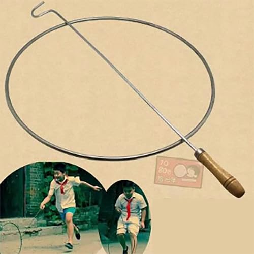 Jidanmian Outdoor-Spielzeug-Rollring, Schiebe- und Roll-Eisenreifen-Spielset, Holzgriff, Rollkreis-Spielzeug, Schiebespielzeug für Jungen und Mädchen(19.69in) von Jidanmian