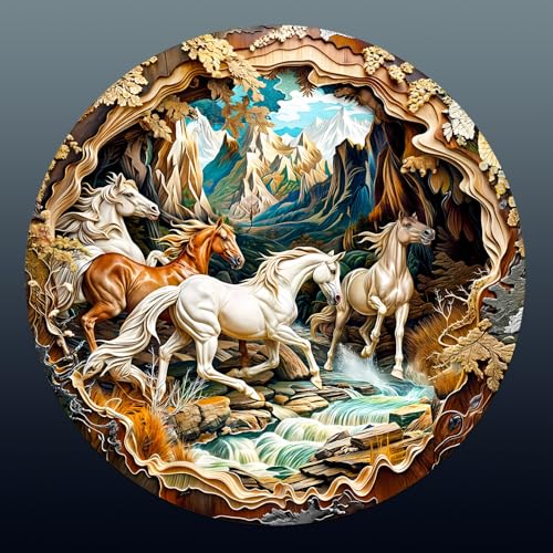 Jigfoxy Holzpuzzle Erwachsene, 3D Vision Pferd Holz Puzzle Erwachsen, einzigartiges Holztierpuzzle, Familie und Freunde L-34 * 34cm-300pcs von Jigfoxy